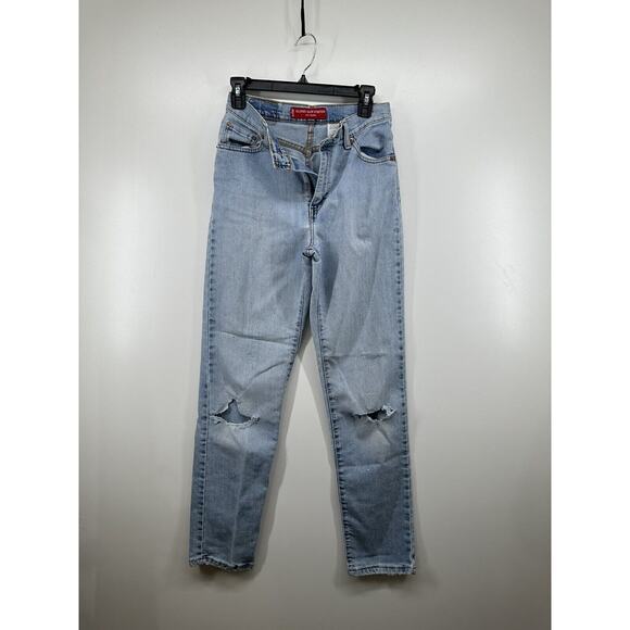 Levi's 512 High Rise Slim Fit Tapered Jeans sz 6 M Blue Denim distressed stretch - Picture 1 of 12